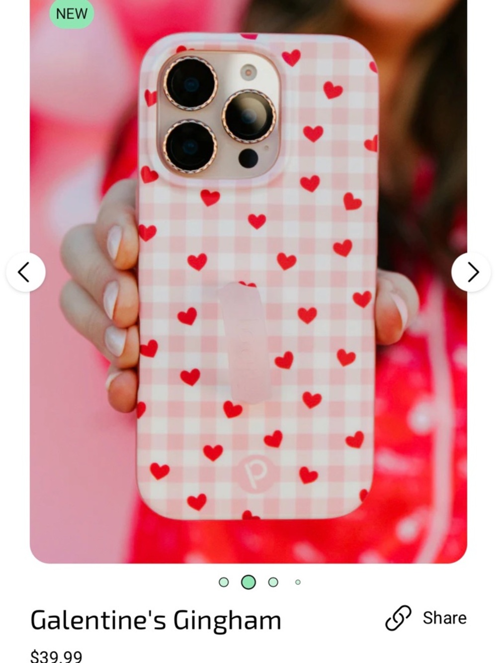 Loopy Case Pink Gingham with Red Hearts iPhone 16 pro